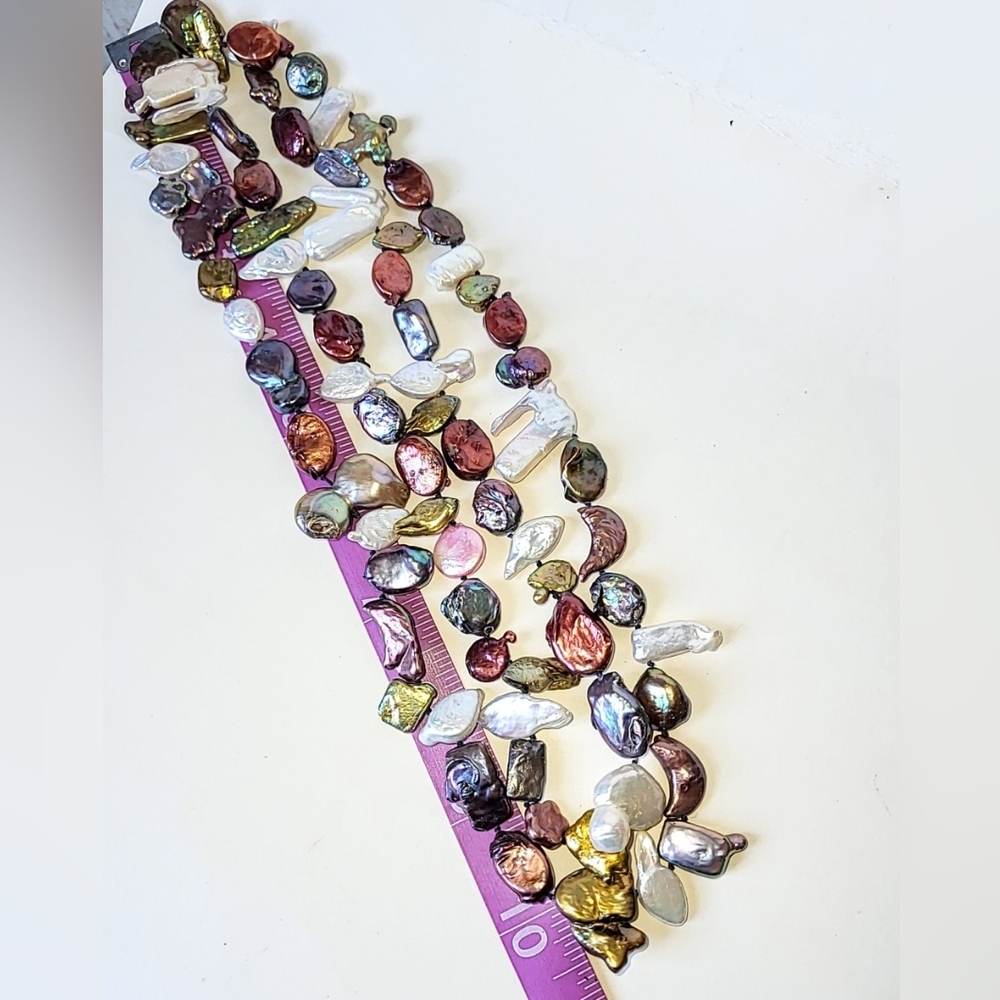 KESHI PEARL NECKLACE - 40" LONG MULTI-COLORED PEARLS - Picture 9 of 12